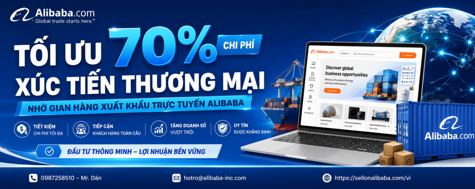 Tối Ưu 70% Chi Phí Xúc Tiến Thương Mại Nhờ Gian Hàng Xuất Khẩu Trực Tuyến Alibaba