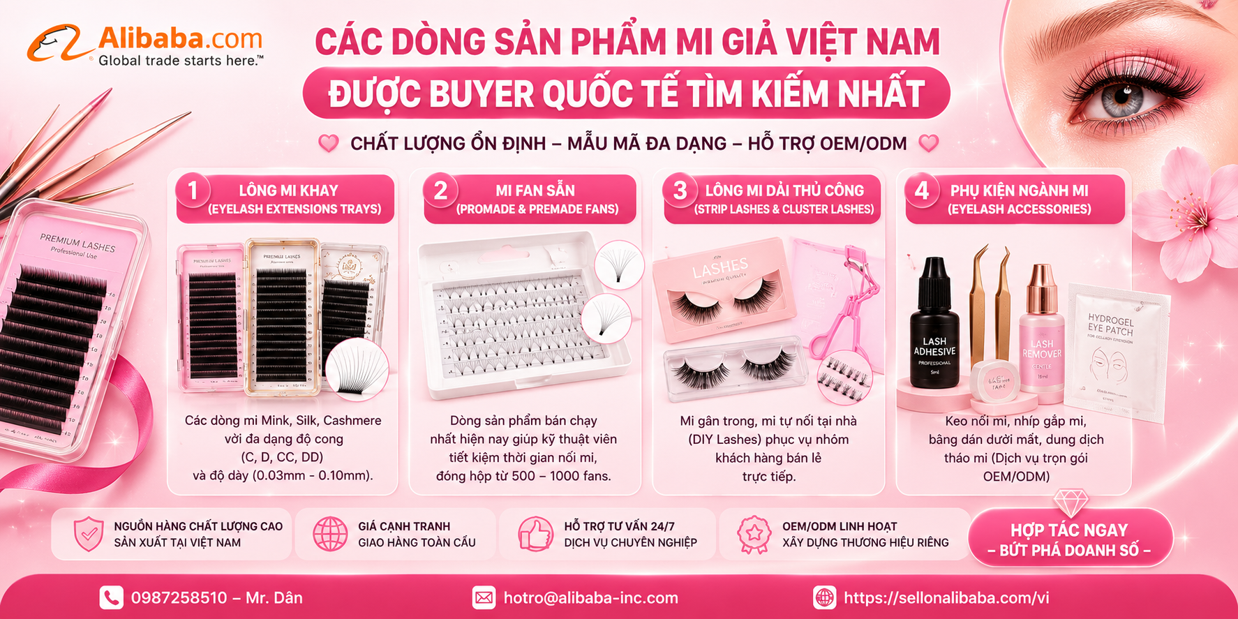 Khám phá cơ hội xuất khẩu lông mi giả B2B trên Alibaba. Giải pháp giúp xưởng mi Việt bứt phá đơn hàng OEM/ODM, tiếp cận buyer Mỹ, EU và tối ưu 70% chi phí.