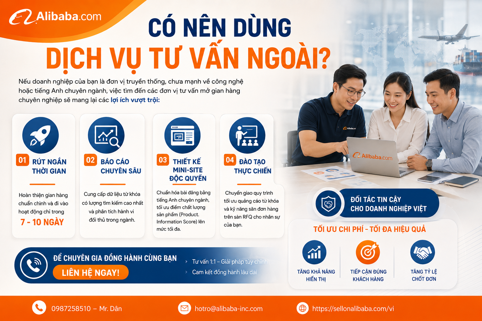 Giải quyết bài toán xuất khẩu B2B cho doanh nghiệp Việt với lộ trình mở gian hàng Alibaba toàn diện; bóc tách chi phí, các bước đăng ký Gold Supplier, mẹo tối ưu SEO bài đăng và bí quyết quản trị dòng tiền an toàn để bứt phá đơn hàng container sang thị trường quốc tế.