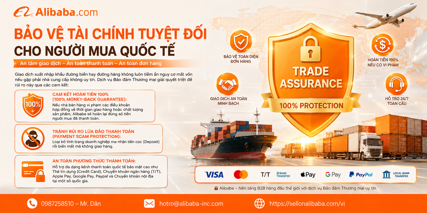 Khám phá lý do người mua quốc tế ưu tiên giao dịch qua Trade Assurance Alibaba: bảo vệ tài chính 100%, đảm bảo chất lượng, đúng tiến độ và minh bạch tối đa.