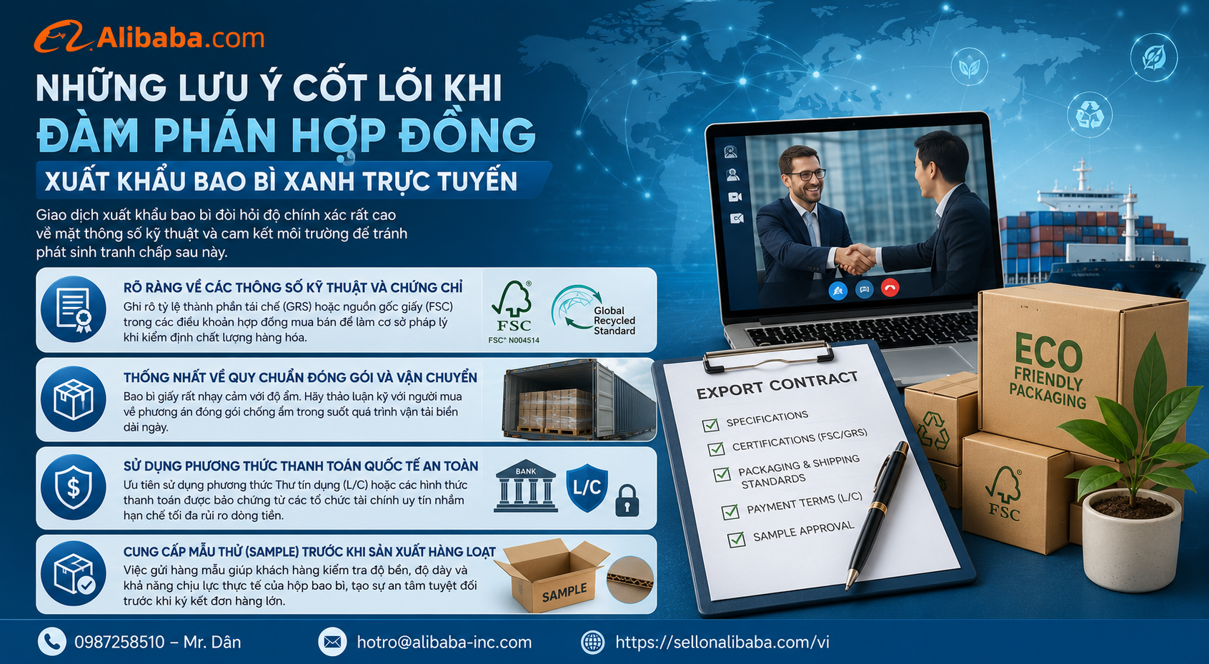 Friendly packaging solutions according to FSC and GRS standards. Optimizing carbon footprint and effective green packaging export strategy through Alibaba for Vietnamese businesses.