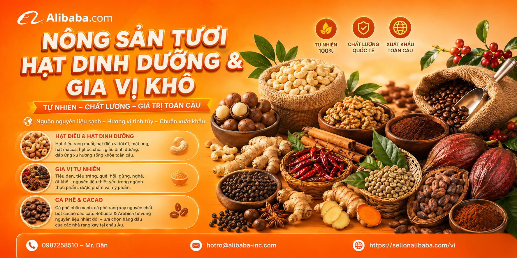 Hướng dẫn tìm nguồn hàng Nông sản & Thực phẩm chế biến B2B trên Alibaba. Cập nhật xu hướng F&B, tiêu chuẩn FDA, HACCP, Halal và kinh nghiệm vận chuyển!