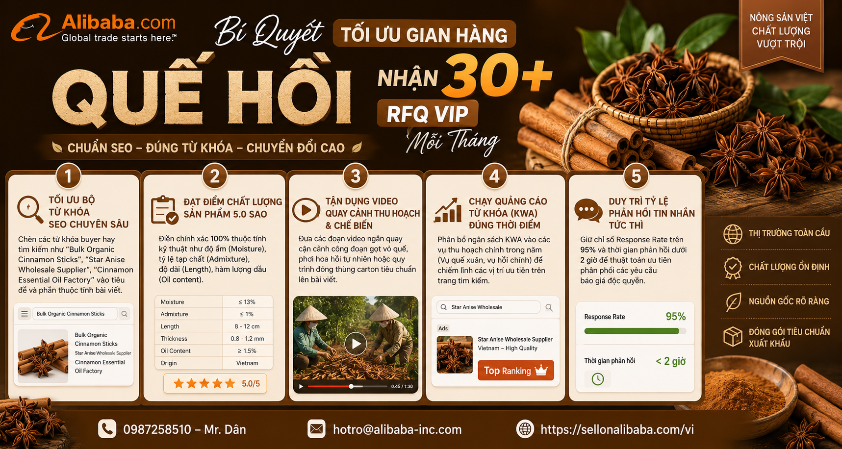 Breakthrough exporting deeply processed cinnamon anise on Alibaba. Solution to reach global B2B buyers, close container orders and optimize 70% of trade promotion costs!