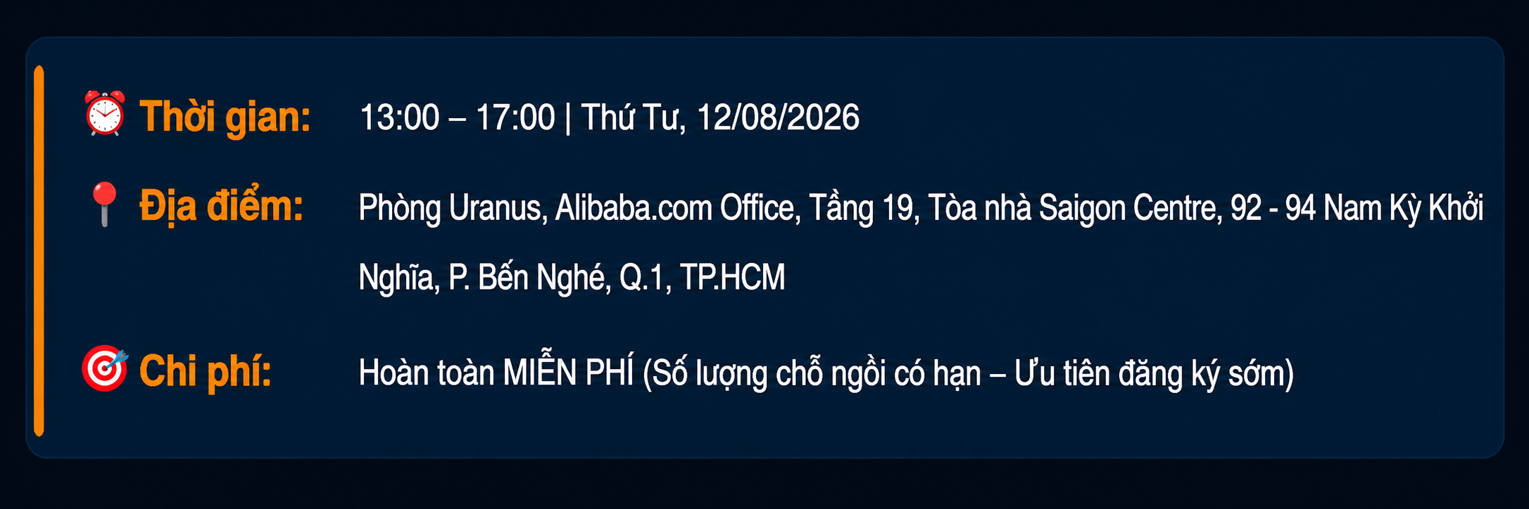 Bài viết giới thiệu sự kiện Exclusive Workshop "Super September: Công thức thành công của các Seller hàng đầu" do Alibaba.com tổ chức vào 12/08/2026 tại TP.HCM. Nội dung cập nhật số liệu ấn tượng năm 2025, chia sẻ kinh nghiệm thực chiến từ dàn diễn giả quốc tế và Top Seller Việt Nam, đồng thời hỗ trợ tư vấn mở gian hàng và tối ưu quy trình xuất khẩu B2B hiệu quả cho doanh nghiệp.