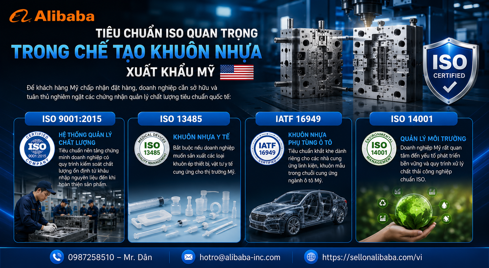 Detailed article about ISO standards and plastic mold making techniques to conquer the US market. At the same time, guide the export roadmap through Alibaba, optimize the cost of opening a booth and know how to prevent B2B transaction risks for Vietnamese mechanical enterprises.