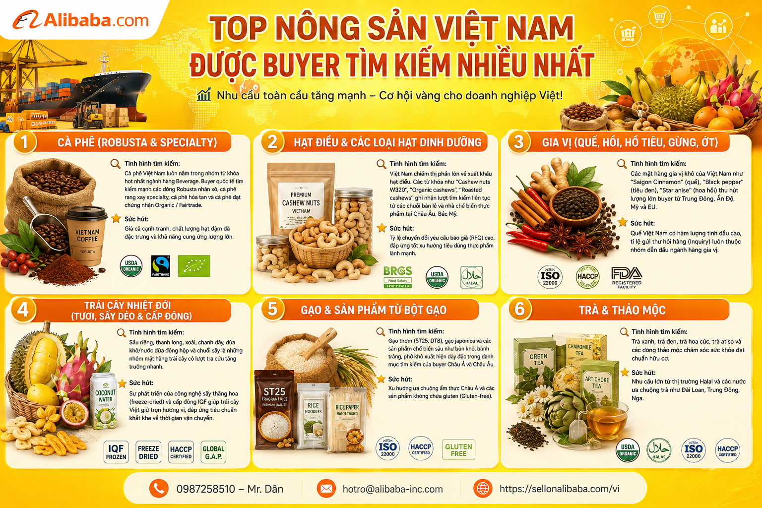 Discover the top Vietnamese agricultural products most searched for by international buyers on the B2B platform. Instructions on the export process through Alibaba, the cost of opening a store and answering the truth about Alibaba scam information.