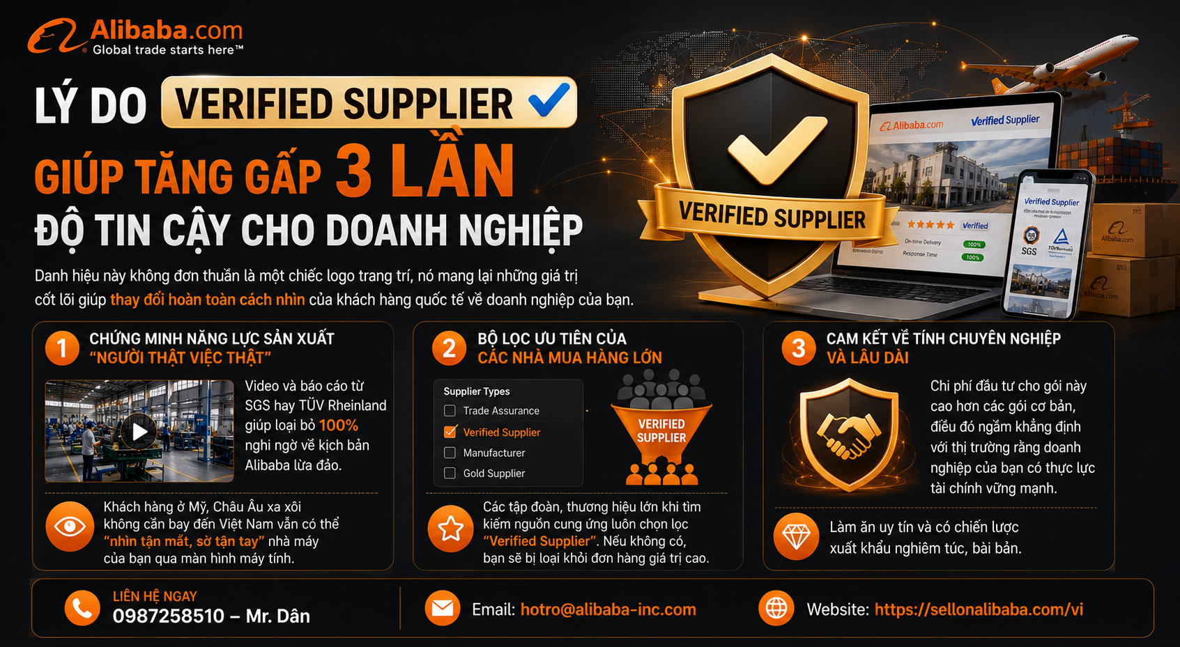 Investing in the Verified Supplier Alibaba title is not simply paying a commercial fee, but it is a strategic investment in positioning the brand in the international arena. By increasing reliability three times, Vietnamese businesses will confidently eliminate all prejudices, protect safe capital flows and make strong breakthroughs on the journey to bring "Made in Vietnam" products to the world.