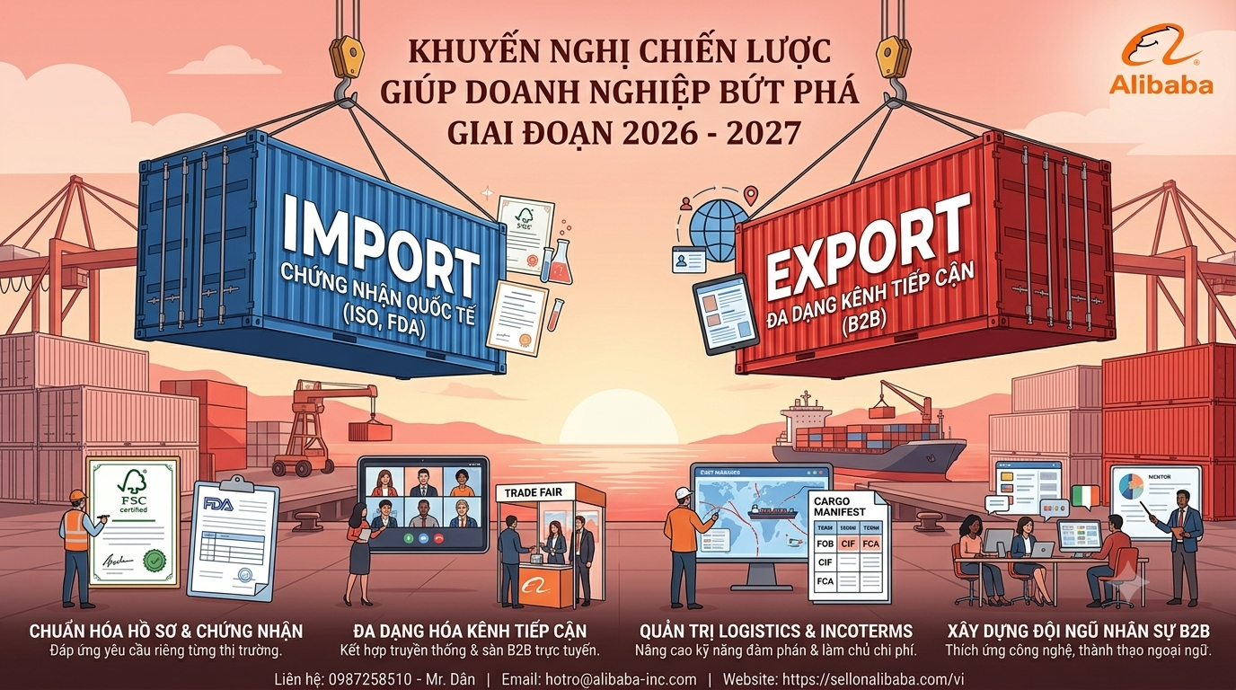 Cập nhật bức tranh thị trường xuất khẩu Việt Nam 2026 & dự báo 2027. Khám phá các ngành hàng bứt phá, xu hướng xanh hóa và giải pháp mở gian hàng Alibaba!