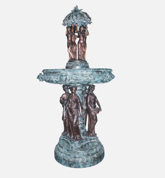 QUYANG Outdoor Garden Decorative Antique Large Metal Lion Head Water Landscaping Fountains Bronze Lady Fountain